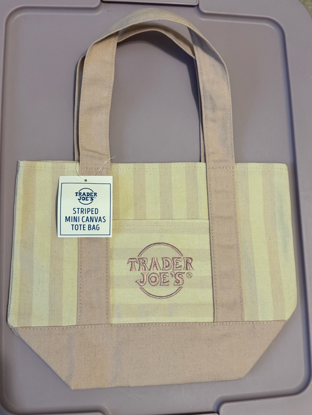 Trader Joe's Pink Striped Mini Canvas Tote